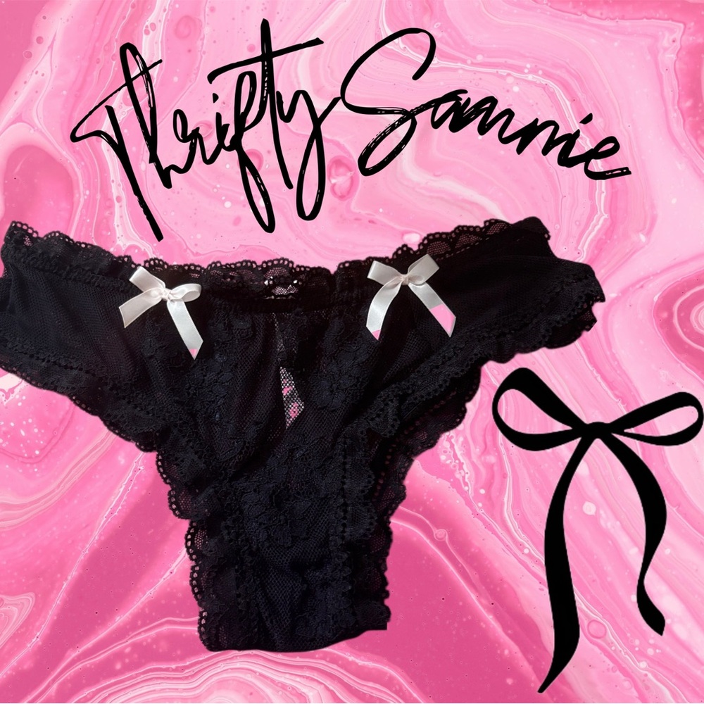 TRUE VINTAGE SEXY LITTLE THINGS VS Black Lace Panties with White Bows